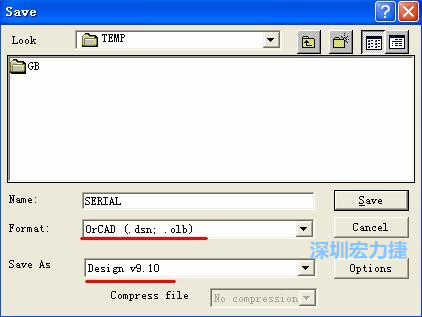 選擇菜單 File－Save As，輸出格式選 ORCAD 9.10。